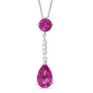 Pear Shaped Lab Created Pink Sapphire and Sparkle Bead Pendant in