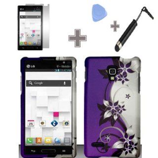 Rubberized Purple Silver Vines flower Snap on Design Case Hard Case Skin Cover Faceplate with Screen Protector, Case Opener and Stylus Pen for LG Optimus L9 / P769 / P760 / T Mobile Cell Phones & Accessories