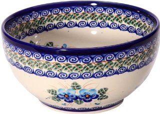 Polish Pottery Ceramika Boleslawiec,  0410/162, Bowl 19, 5 1/4 Cups, Royal Blue Patterns with Blue Pansy Flower Motif: Kitchen & Dining
