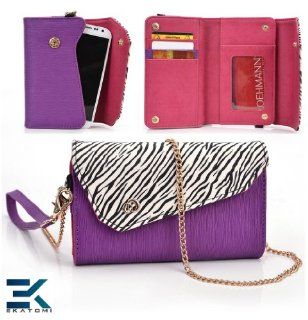 EPI Leather Women's Wallet with Universal Phone Bag Wristlet Purse fits LG Cosmos Touch VN270 Case   PURPLE & ZEBRA. Bonus Ekatomi Screen Cleaner: Electronics
