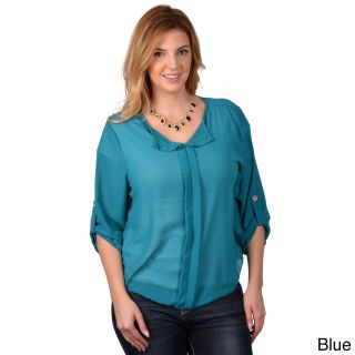 Journee Collection Journee Collection Juniors Contemprorary Plus Hi lo Chiffon Top Blue Size S (1 : 3)