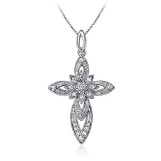 CT. T.W. Diamond Vintage Style Cross Pendant in Sterling Silver