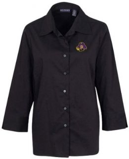 NCAA East Carolina Pirates Women's Solid Three Quarter Sleeve Button Front Blouse : Sports Fan Apparel : Clothing