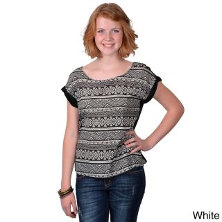 Journee Collection Journee Collection Womens Short Sleeve Aztec Print Top White Size S (4 : 6)