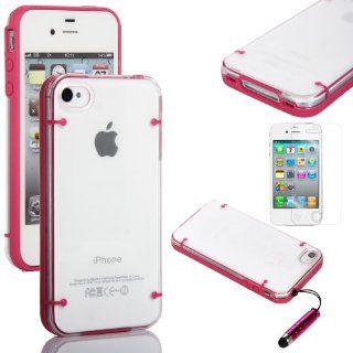ATC Transparent With Rose Red Bumper Frame Hybrid Snap on Hard Case Cover for Apple iPhone 4 4S, Screen Protector set & Stylus Pen Included: Cell Phones & Accessories
