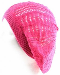 Thin Knit Pattern Beret Hat for Fashionable Women, Summer and Spring, Hot Pink at  Womens Clothing store: