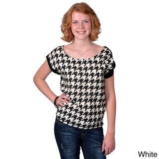 Journee Collection Journee Collection Womens Short Sleeve Houndstooth Print Top White Size S (4 : 6)
