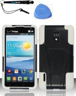 3 Item Combo LG Optimus F7 US780 4G LTE (Boost US Cellular)   PC+SC HYBRID Case Phone Cover Protector w Kickstand   White HYB + IMAGITOUCH(TM) Stylus Pen and Pry Tool: Cell Phones & Accessories