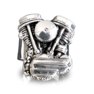 Silver HARLEY DAVIDSON RING Panhead Engine Biker Ring Twin Head Mc   Size 4: Jewelry