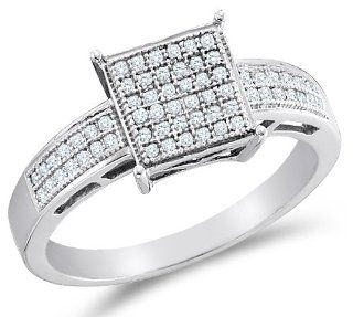 .925 Sterling Silver Plated in White Gold Rhodium Diamond Engagement Ring   Square Princess Shape Center Setting w/ Micro Pave Set Round Diamonds   (.18 cttw): Sonia Jewels: Jewelry