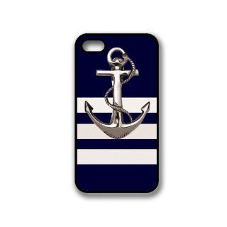 CellPowerCasesTM Navy Stripes Anchor iPhone 4 Case   Fits iPhone 4 & iPhone 4S(Flat Back): Cell Phones & Accessories