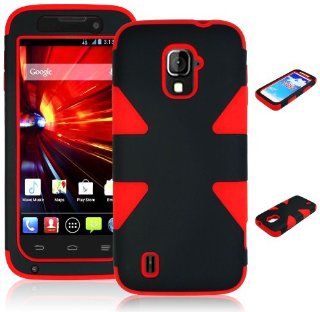 Bastex Heavy Duty Hybrid Case for ZTE Majesty Z796C   Red Silicone / Black Hard Shell: Cell Phones & Accessories