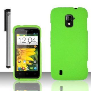 For ZTE Majesty Z796C Neon Green Rubberized Hard Cover Case with Stylus Pen and ApexGears Phone Bag: Cell Phones & Accessories