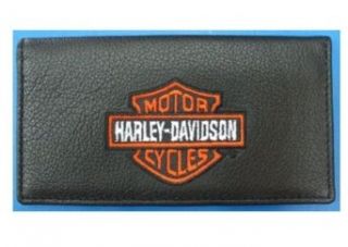 Harley Davidson Black Leather Checkbook Cover. Orange/White Embroidered FC806H 2: Clothing