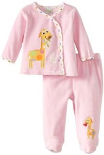 Happi by Dena Baby Girls Newborn Jungle Friends 2 Piece Velour Footed Pant Set, Pink, 3 6 Months: Clothing