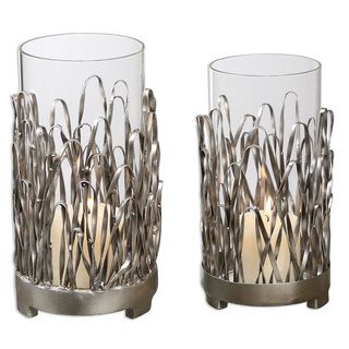 Corbis Silver Finish Candle Holders (set Of 2)