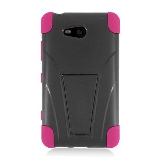 Eagle Cell PHNK820YSTHPKBK HypeKick Hybrid Protective Gummy TPU Case with Kickstand for Nokia Lumia 820   Retail Packaging   Hot Pink/Black: Cell Phones & Accessories
