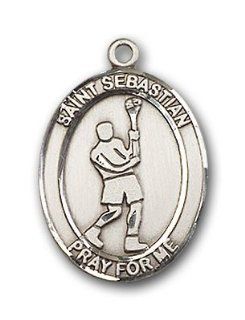 Sterling Silver St. Sebastian Lacrosse Medal: Jewelry