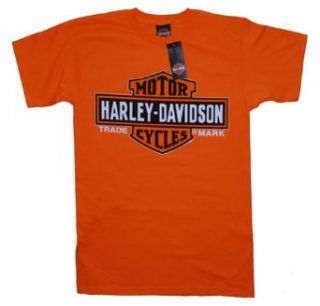 House of Harley Classic Men's Short Sleeve Bar & Shield Logo Tee Shirt. Harley Orange. All Cotton. Graphics Front and Back. 302911525: Clothing