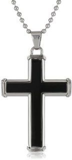 Men's Stainless Steel with Resin Inlay Ball Chain Cross Pendant Necklace: Jewelry