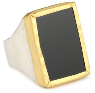 Nava Zahavi Onyx, Sterling Silver and High Karat Gold Ambition Ring, Size 6: Jewelry