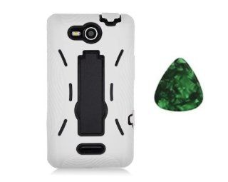 For LG OPTIMUS EXCEED VS840PP / LUCID 4G VS840 Kickstand Hybrid Hard Phone Cover Case   White / Black + Free Green Stone Pry Tool Cell Phones & Accessories