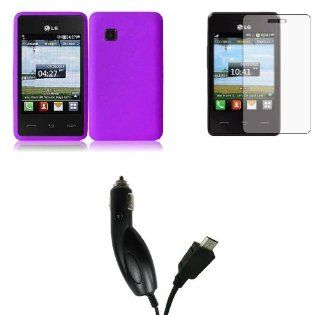 LG 840G   Accessory Pack   Purple Silicone Gel Cover + Atom LED Keychain Light + Screen Protector + Micro USB Car Charger: Cell Phones & Accessories