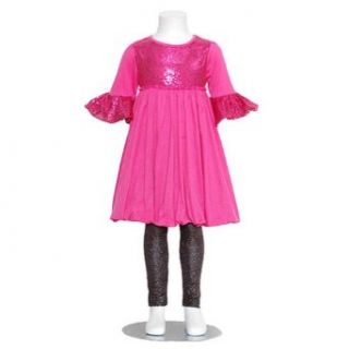 GiGi Pink Bubble Dress Black Sequin Leggings Fall Outfit Girls 3M 6X: Gigi: Clothing