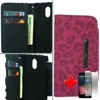 Motorola Moto X Phone (AT&T, US Cellular, Verizon, Sprint) One Piece Flip/Fold Over Wallet ID Holder Case Cover, Pink Cheetah Spot Design Cover + LCD Clear Screen Saver Protector: Cell Phones & Accessories