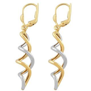 14 Karat Two Tone Gold Spiral Leverback Earrings Jewelry
