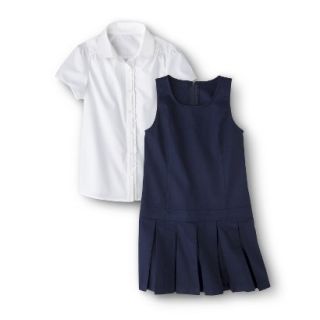 Cherokee Girls School Uniform Short Sleeve Blouse and Jumper Set   Navy 4