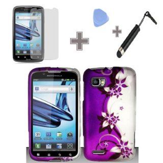 Rubberized Purple Silver Vines flower Snap on Design Case Hard Case Skin Cover Faceplate for Motorola Atrix 2 MB865 (AT&T) (4 Items Combo : Case   Screen Protector Film   Case Opener   Stylus Pen): Cell Phones & Accessories