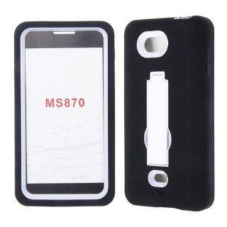 DUAL LAYER CELL PHONE COVER HARD SOFT PROTECTOR KICKSTAND CASE FOR LG SPIRIT MS870 BLACK WHITE AA 001B: Cell Phones & Accessories