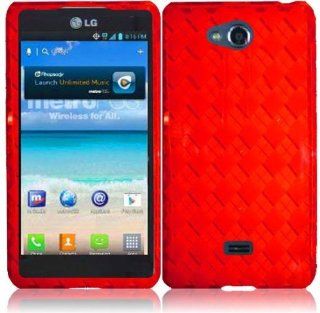 VMG For LG Spirit 4G MS870 Cell Phone TPU Design Hard Rubber Gel Skin Case Cover   RED Diamond Pattern See Thru Design Case Cover: Cell Phones & Accessories