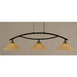 Toltec Lighting 873 BC 710 Black Copper Finish 3 LIGHT BAR WITH 16" AMBER CRYSTAL Glass ShadeS   Ceiling Pendant Fixtures  