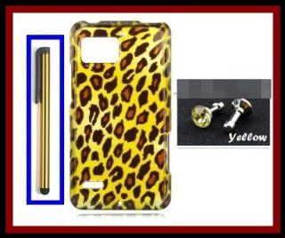 Motorola Droid Bionic XT875 Verizon Glossy Leopard Yellow Design Snap on Case Cover Front/Back + Golden Yellow Stylus Touch Screen Pen + One FREE Yellow 3.5mm Bling Headset Dust Plug: Cell Phones & Accessories