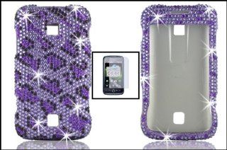 Huawei M860 Ascend Full Diamond Rhinestones Snap on Hard Shell Cover Case Leopard Purple Shape Design + Clear Screen Protector: Cell Phones & Accessories