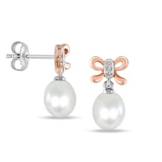 0mm Cultured Freshwater Pearl and Diamond Accent Bow Earrings in