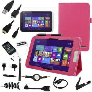 GTMax 12 Items Essential Accessories Bundle kit for Acer Iconia W3 810   8.1'' Windows 8 Tablet Hot Pink SlimBook Leather Folio Stand Case Cover included: Computers & Accessories