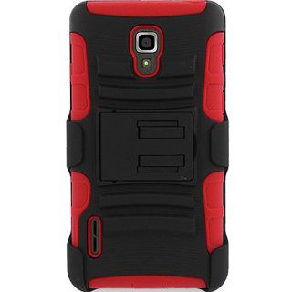 Dual Layer Kickstand Case w/ Holster for LG Optimus F7 LG870 US780, Black/Red: Cell Phones & Accessories