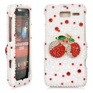 iSee Case Bling Crystal Diamond Rhinestone Hard Full Cover Case for Verizon Motorola Droid Razr M XT907 Razr i XT 890(XT907 3D Red Cherry White Pearl): Cell Phones & Accessories