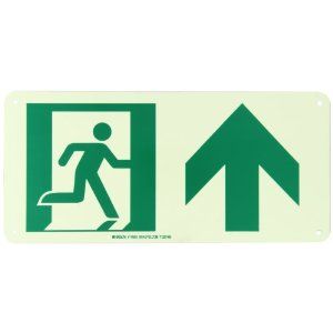 Brady 114683 15" Width x 7" Height B 895 Glow In The Dark Plastic, Green Safety Guidance Sign, Picto of Running Man with Up Arrow: Industrial Warning Signs: Industrial & Scientific