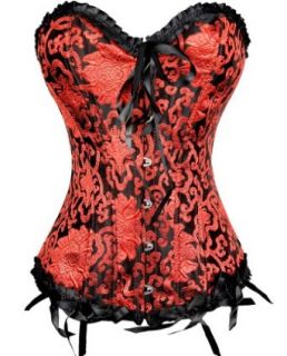 Pandolah New Lingerie Hot Shapers Burlesque Boned Gothic Overbust Bustier 5colour (L, Black&Red): Adult Exotic Corsets: Clothing
