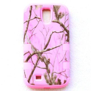Bayke Samsung Galaxy S4 I9500 3in1 Hybrid Pink Camouflage Camo Tree Print Dirtproof Defender Case + Baby Pink Rubber Silicone Cell Phones & Accessories