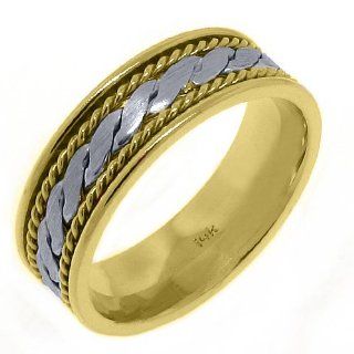 14K Two Tone Gold Men's Wedding Band 7mm Braided TheJewelryMaster Jewelry