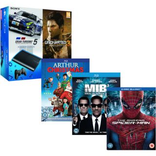 PS3: New Sony PlayStation 3 Slim Console (500 GB) Sony Bundle   Includes GT 5: Academy Edition, Uncharted 3: GOTY, The Amazing Spider Man, MIB 3 and Arthur Christmas      Games Consoles