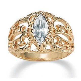 PalmBeach Jewelry Marquise Cut Birthstone 14k Yellow Gold Plated Filigree Ring  April Jewelry