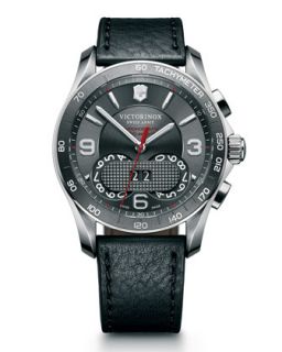 Mens Classic Chronograph Watch with Leather Strap, Gray/Black   Victorinox