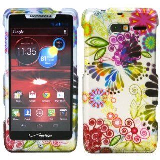DragonCell Colorful Painting Butterfly Flower Graphic Image 2 Piece Snap On Phone Case Cover Protector with Rubber Coating for Motorola DROID RAZR M Mini XT907 XT 907 (Verizon)   Screen Protector Film Included: Cell Phones & Accessories