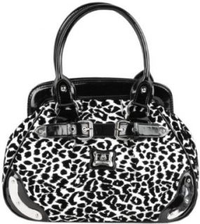 Black and White Chic Cheetah Print Velvet Texture Bowler Satchel Hobo Handbag: Clothing